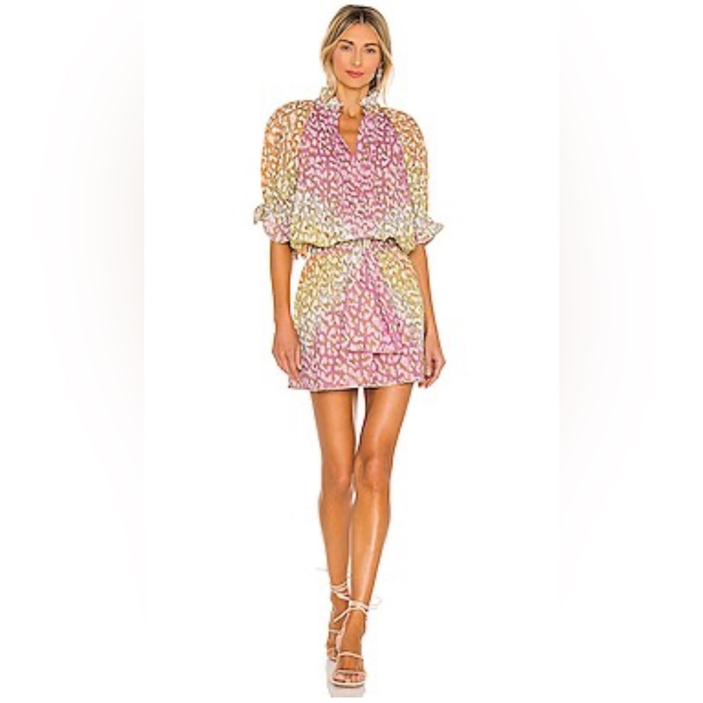Juliet Dunn Lamé Blouson Dress with Leopard Print